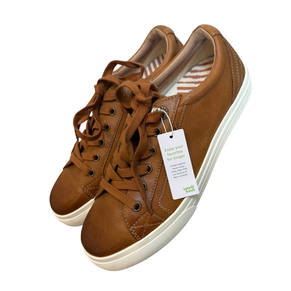 Taos Plim Soul Lux Cognac Brown Leather Low Top Sneakers Women Size 9 - Picture 4 of 9
